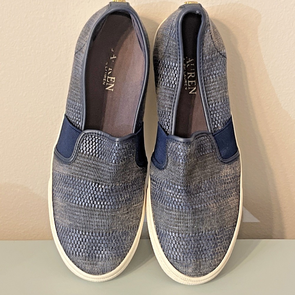 Ralph Lauren Jinny Slip-On Sneakers Womens 7.5B Blue Canvas RL Logo Casual Shoe - Picture 12 of 12